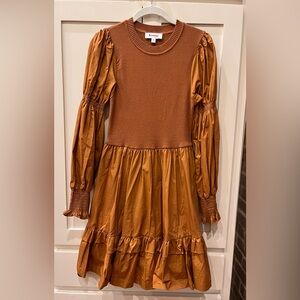 &MERCI size small, brown dress with smocked detail, never worn
